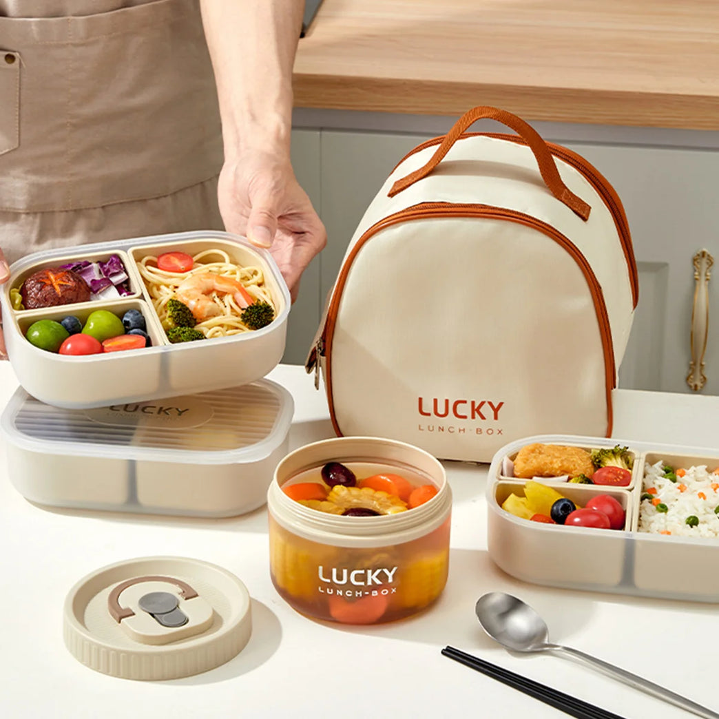 3-Grids Microwave Bento Lunch Box Stackable Leakproof Food Container