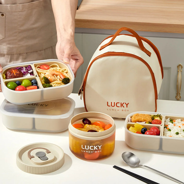 3-Grids Microwave Bento Lunch Box Stackable Leakproof Food Container