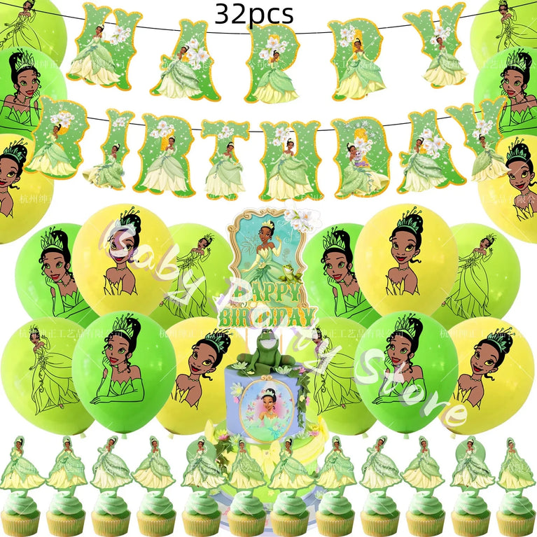 Frog Tiana Princess Party Disposable Tableware Set for Kids Birthday Decoration