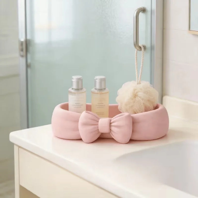 Cute Bow Bathroom Desk Organiser Makeup Tray Skincare Storage Box