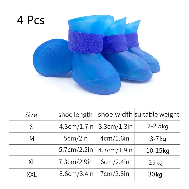 4-Piece Waterproof Pet Rain Boots | Anti-Slip Rubber Shoes