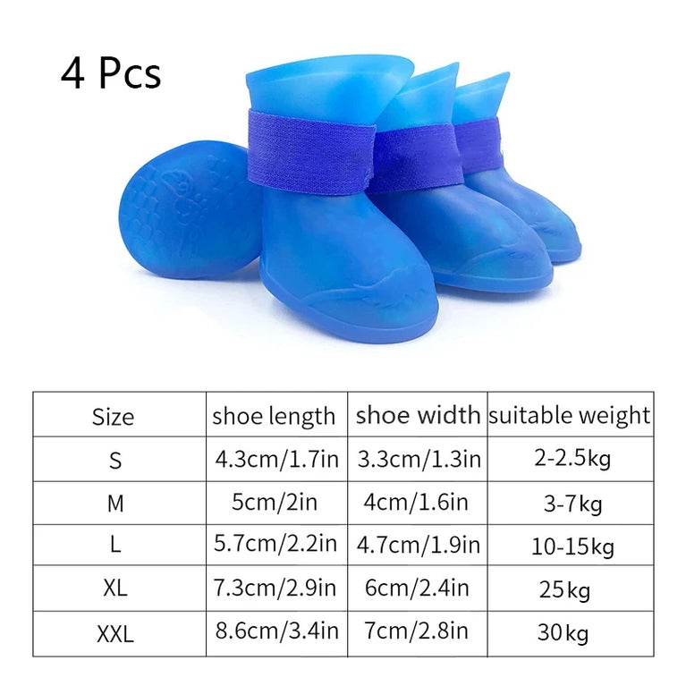 4-Piece Waterproof Pet Rain Boots | Anti-Slip Rubber Shoes