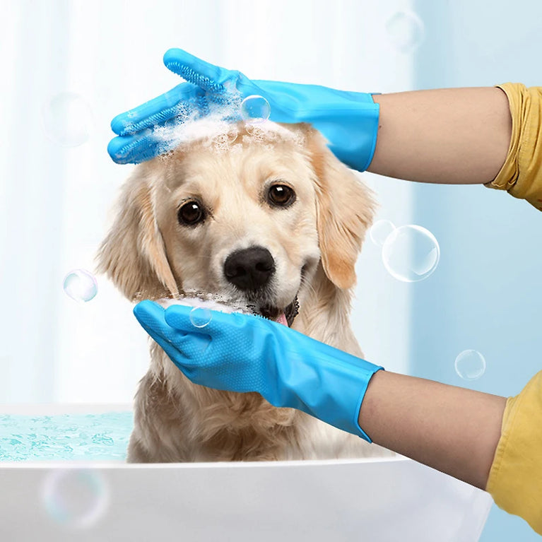 Silicone Pet Grooming Gloves | Hair Remover & Bath Scrubber