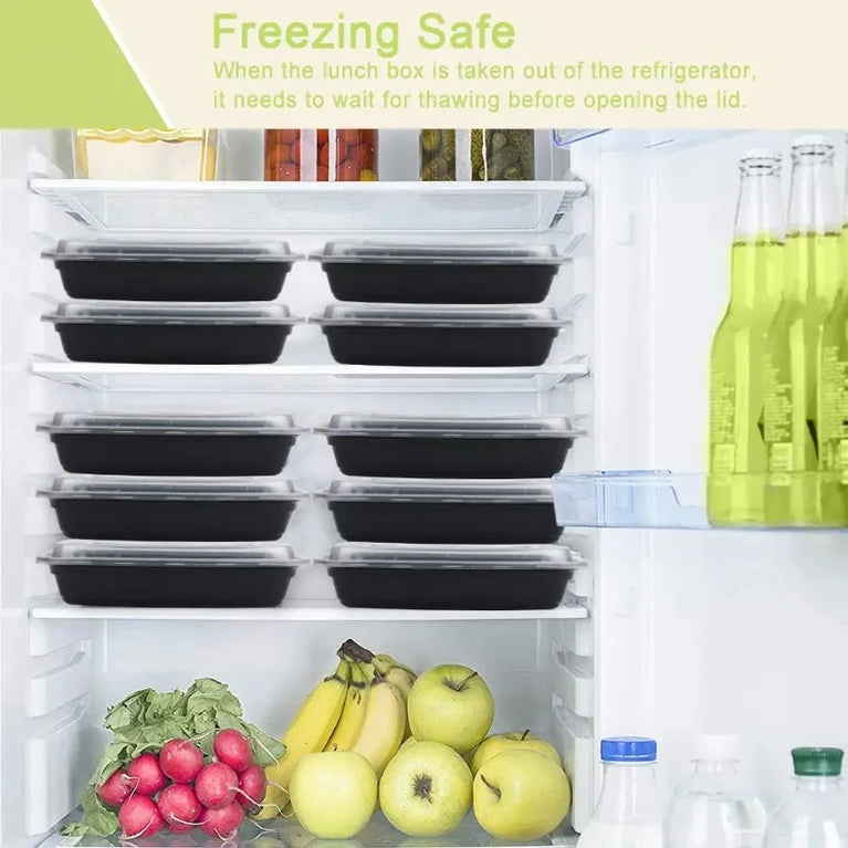Disposable Food Containers Black Plastic Bento Lunch Boxes With Lids Meal Prep Storage Boxes Set