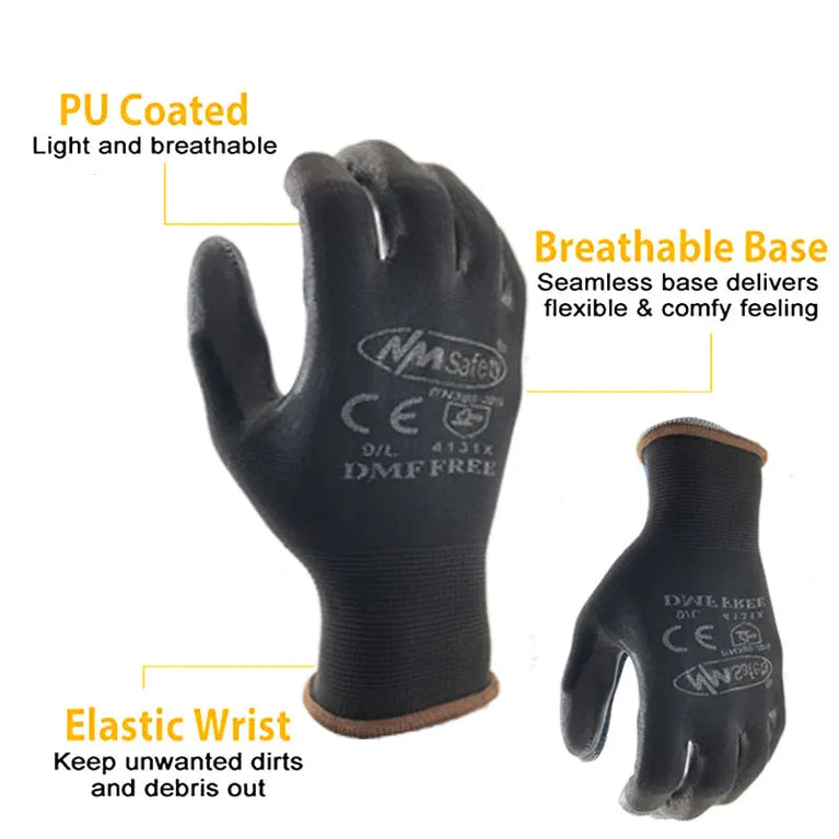 PU Coated Nylon Gardening Gloves Breathable Safety Work Gloves