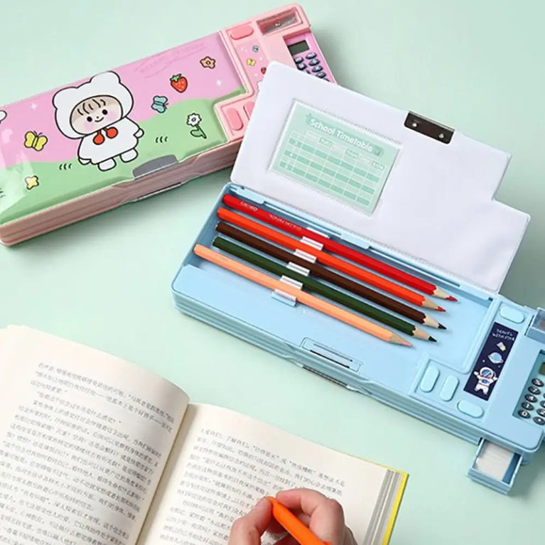 Multifunctional Pencil Case | Integrated Calculator & Sharpener Stationery Box