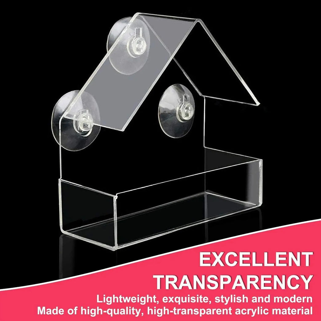 Clear Acrylic Window Bird Feeder | Transparent Wall-Mounted Wildlife Station