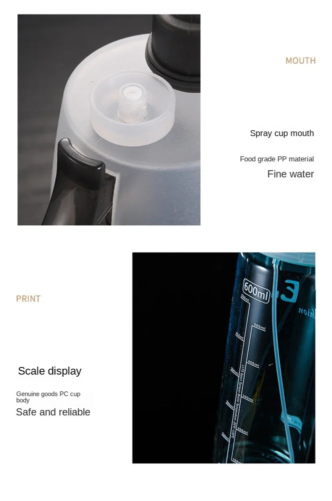 600ML Sports Spray Water Bottle Mist Cooling Gym Hiking Bottle