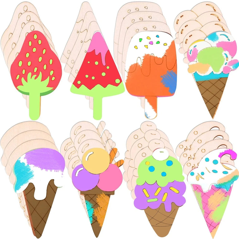 10-Piece Wooden Ice Cream DIY Ornament Set | Creative Summer Craft Kit