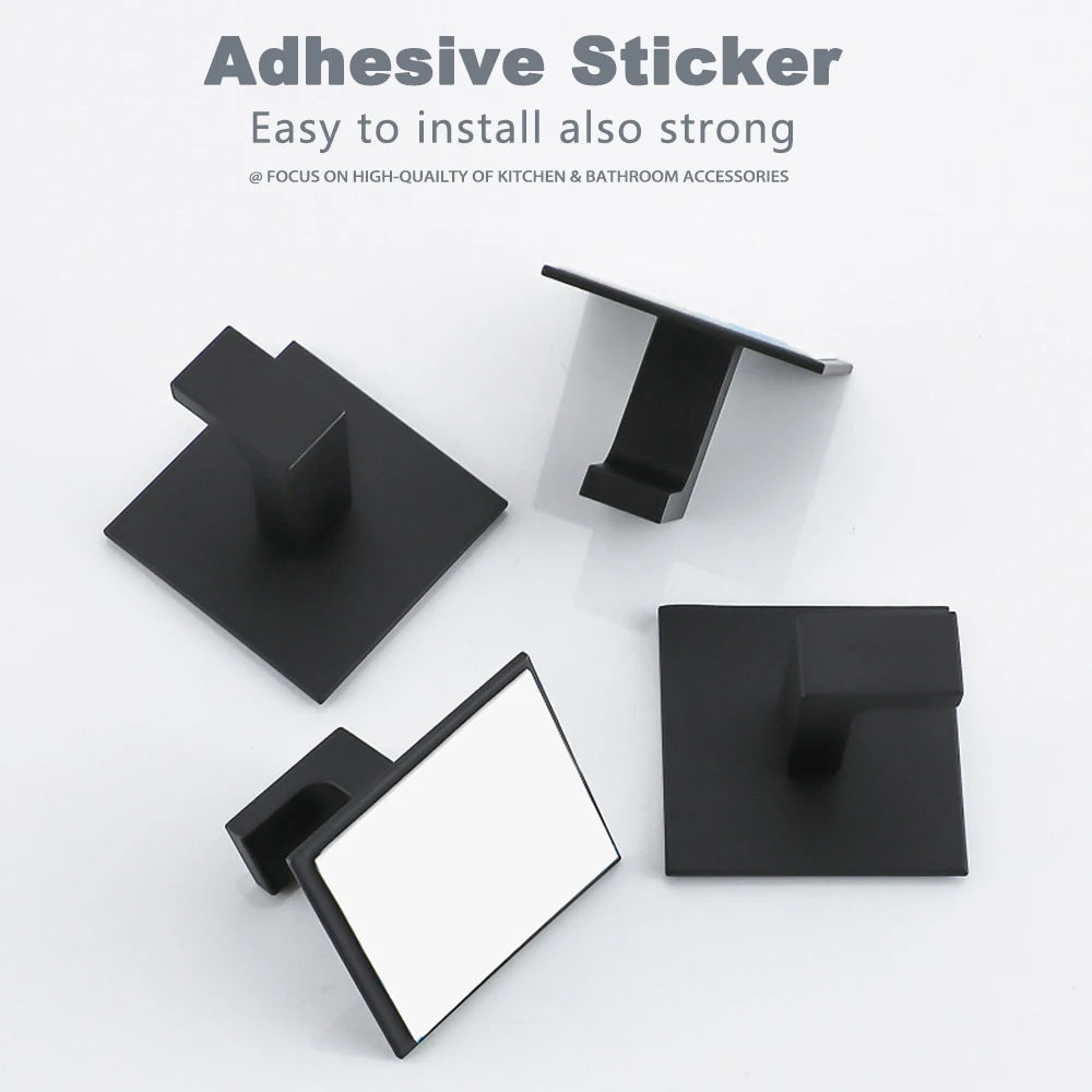 Black Self Adhesive Wall Hooks Metal Robe Coat Towel Holder Rack