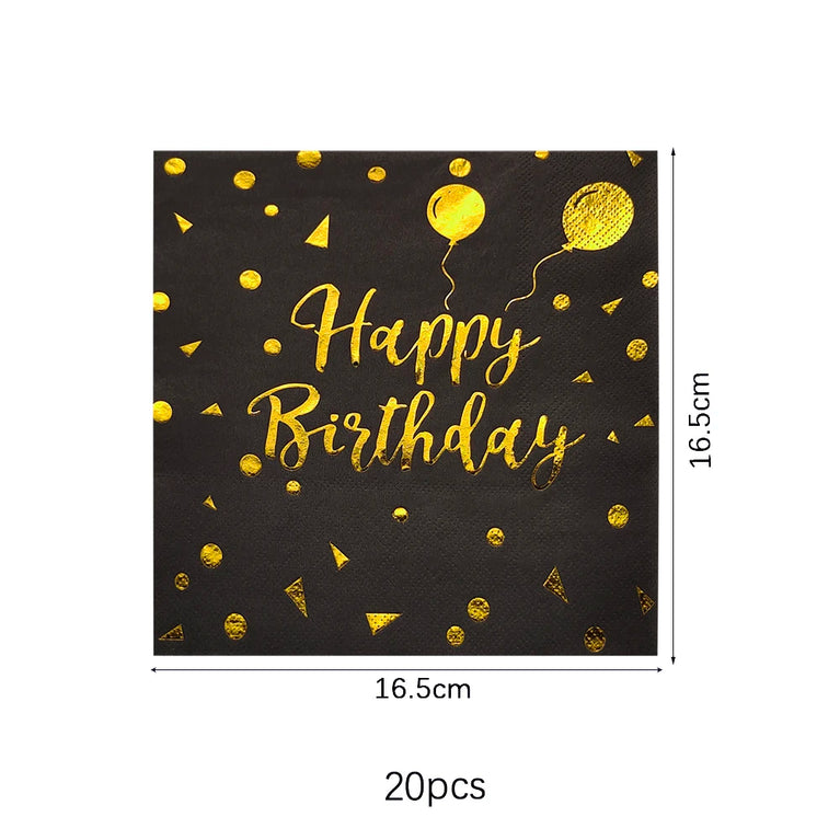 Black Gold Birthday Disposable Tableware Set Party Wedding Decoration Kit