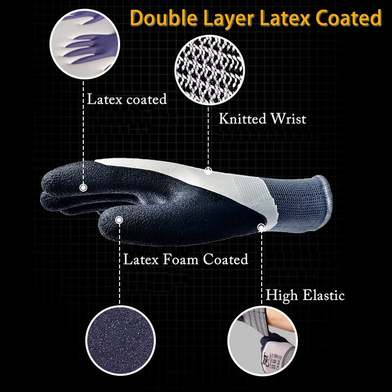 Super Grip Rubber Coated Waterproof Gardening Gloves Anti Slip Work