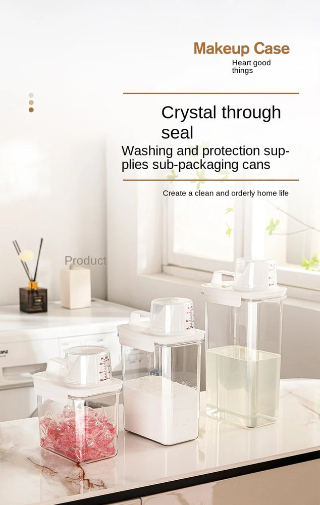 Airtight Laundry Detergent Powder Storage Box 2.3L Plastic Dispenser Container with Labels
