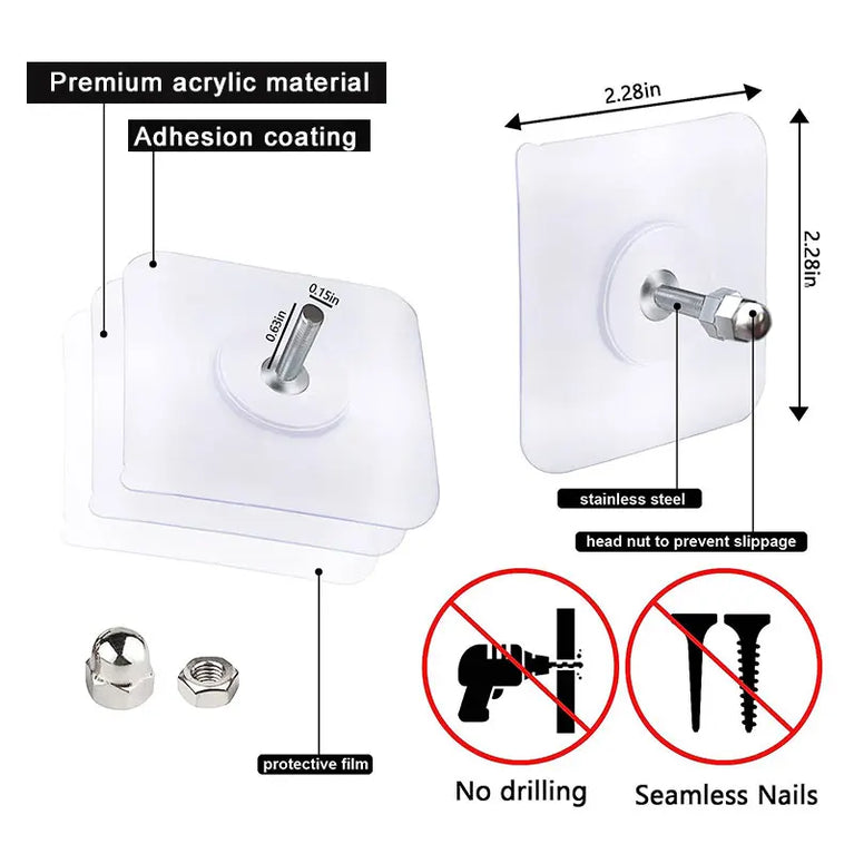 2-10Pcs Screw Wall Hooks Self Adhesive Hangers Seamless Nail Screw Free Sticker Hook for Wall Mount Kitchen Bathroom Home Office