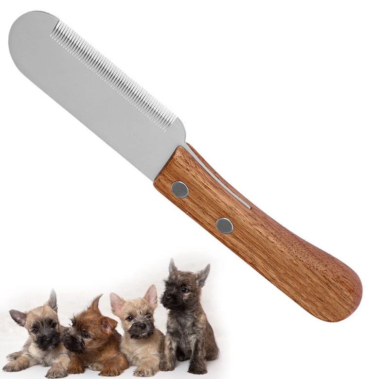 Pet Stainless Steel Wooden Handle Stripping Knife Dog Grooming Tool