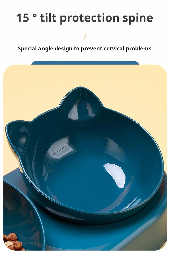 3 in 1 Tilted Cat Bowl Set with Water Feeder Raised Design