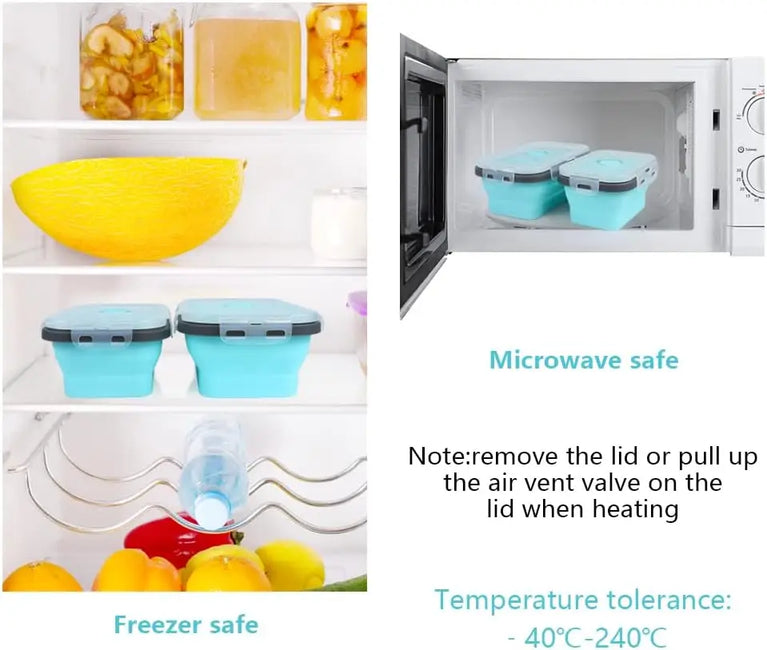 4PS Collapsible Silicone Food Storage Containers with Lids Vent Kitchen Meal Prep Set