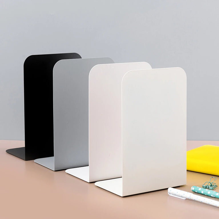 Simple Metal Bookends | 2-Piece Heavy-Duty Non-Slip Desktop Organiser