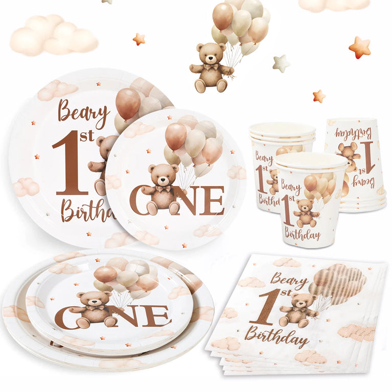 Little Bear Balloon Happy 1st Birthday Disposable Tableware Set Party Decorations