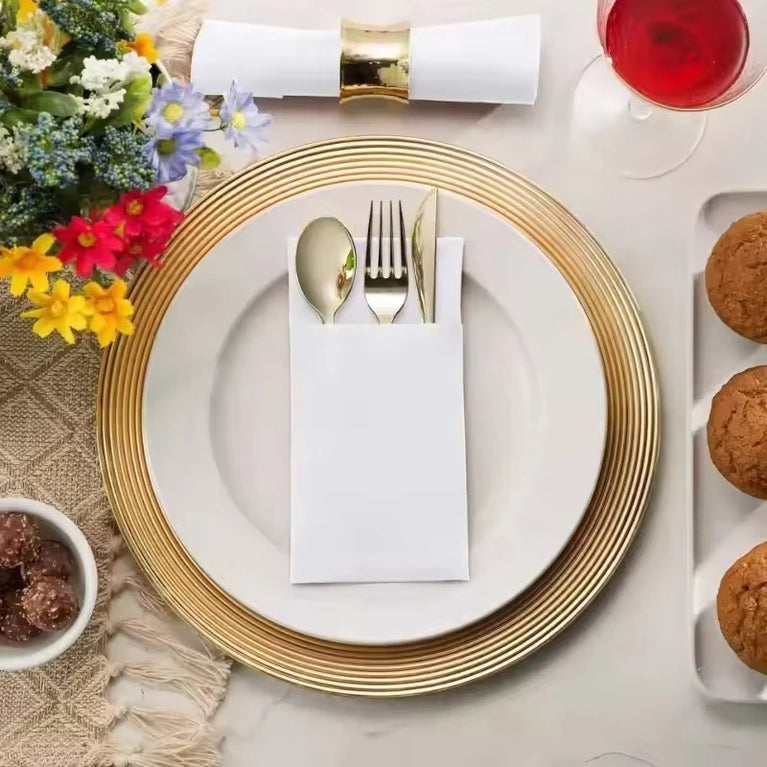 Disposable Prefolded Paper Napkins with Pocket for Cutlery Holder
