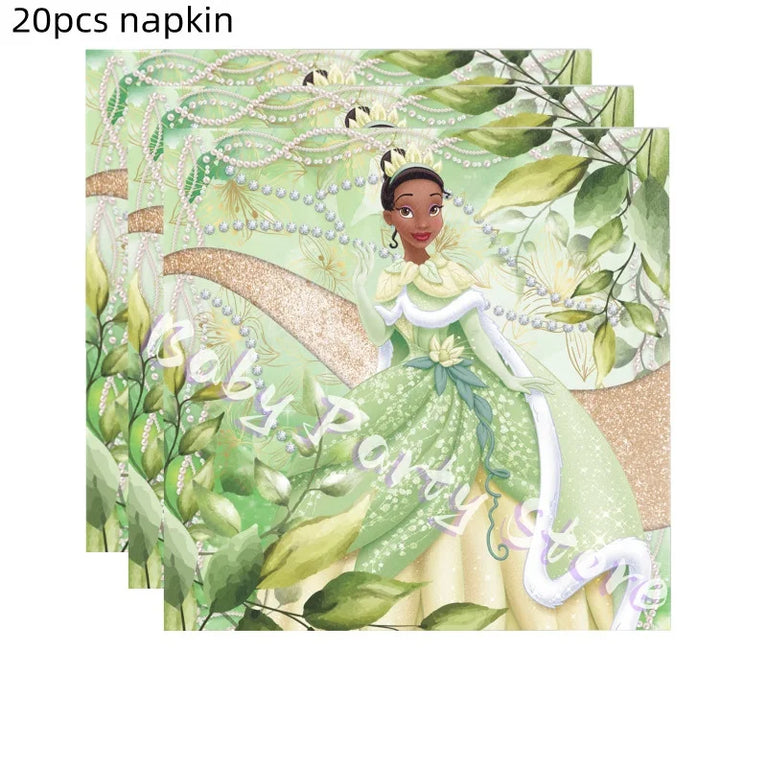 Frog Tiana Princess Party Disposable Tableware Set for Kids Birthday Decoration