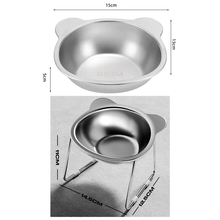 Raised Cat Bowls Tilted Neck Guard 304 Stainless Steel Elevated 15 Degree Anti Slip Pet Feeding Set