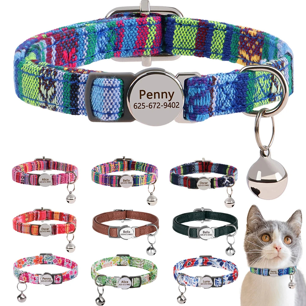 Cat Collar Free Personalized Kitten Collar Engraved Antilost Adjustabl