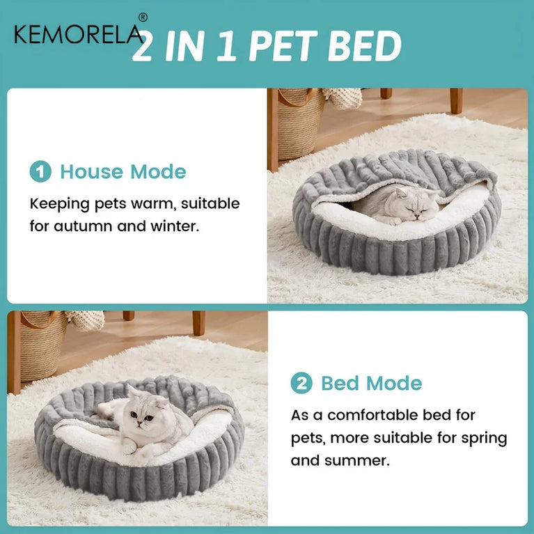 Calming Round Hooded Cat Bed Cat Heating Pad Cooling Cat Bed
