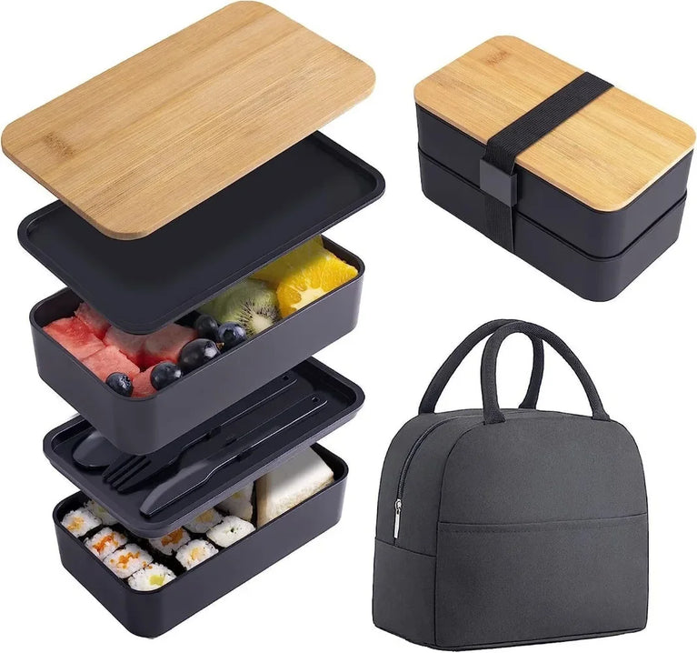 2-Tier Leakproof Bento Lunch Box with Cutlery Microwave Safe Stackable Food Storage Container for Kids and Adults