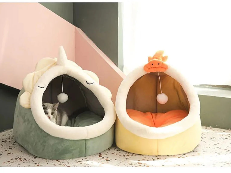 Deep Sleep Cat Cartoon Bed Cotton Cave Soft Foldable Washable Pet Bed House