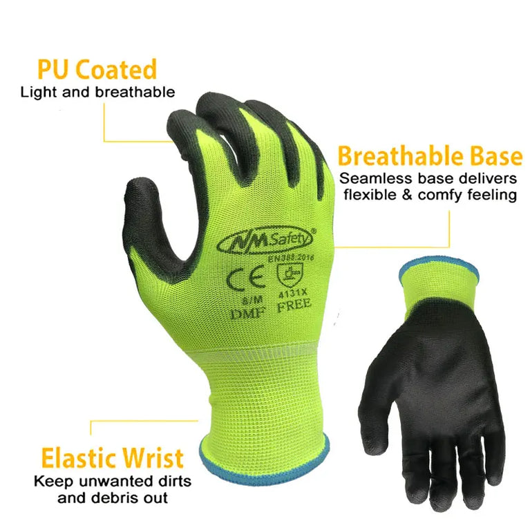 PU Coated Nylon Gardening Gloves Breathable Safety Work Gloves
