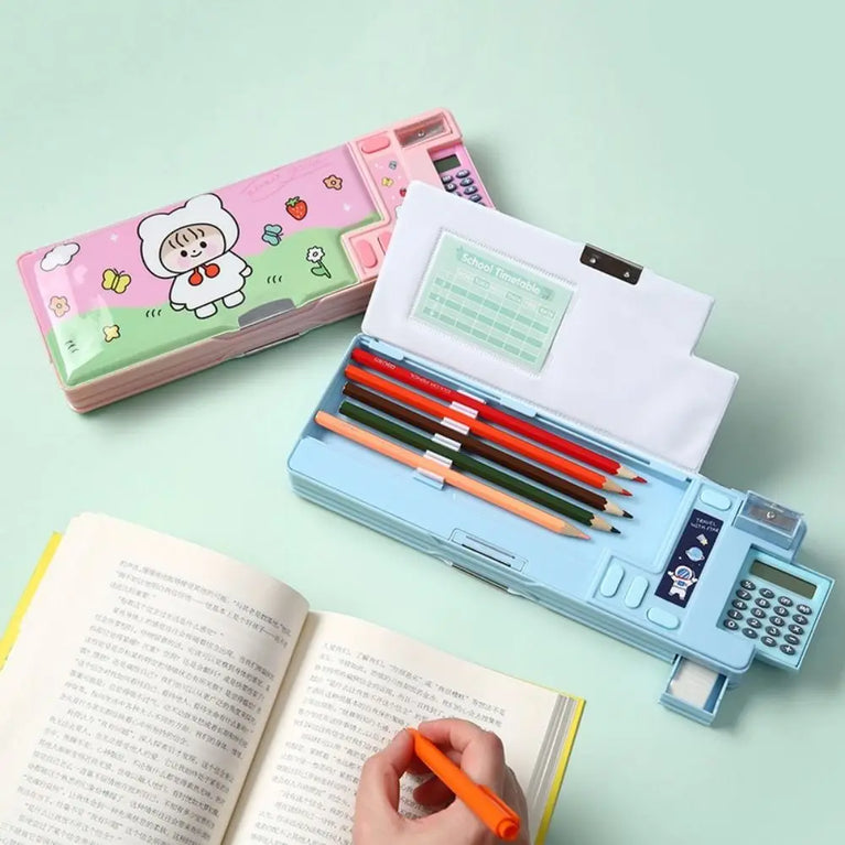 Multifunctional Pencil Case | Integrated Calculator & Sharpener Stationery Box
