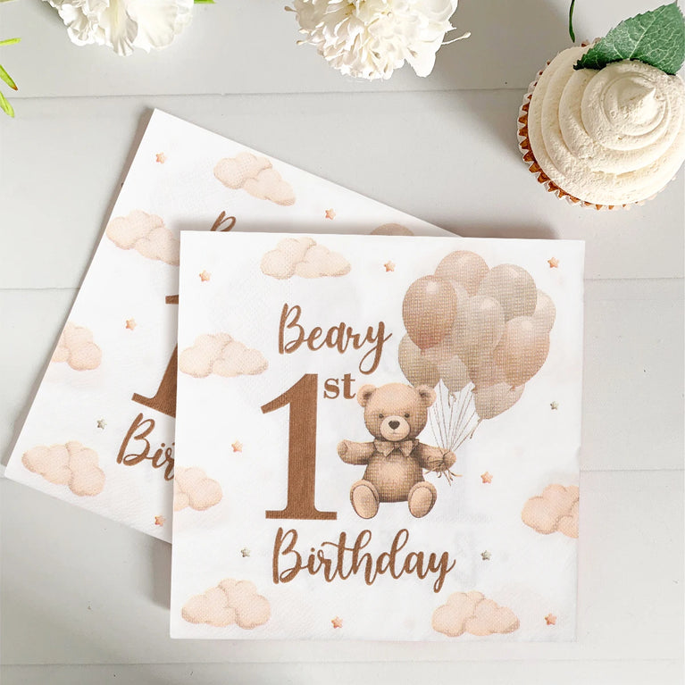 Little Bear Balloon Happy 1st Birthday Disposable Tableware Set Party Decorations