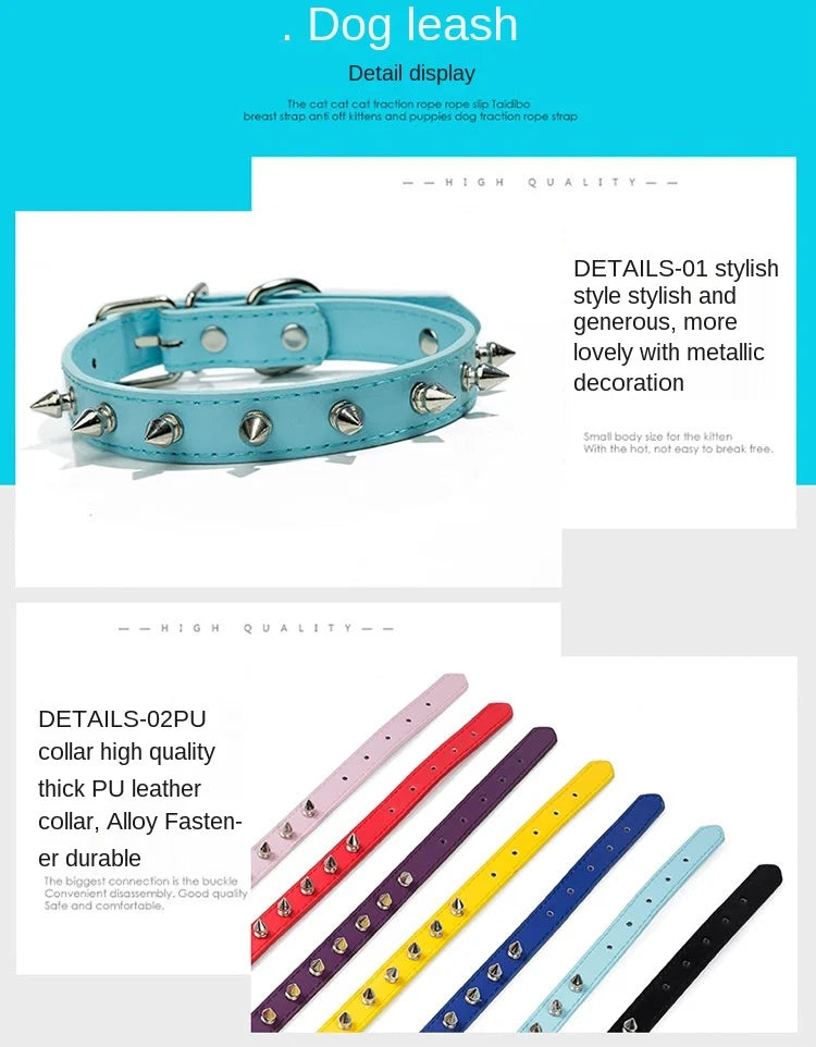 Harp Spiked Studded DogCollars PU Small Medium Large NeckStrap