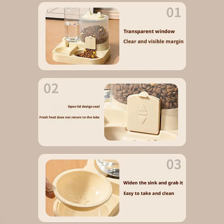 Large Capacity Automatic Cat Feeder Water Dispenser 2 in 1 Pet Bowl Set