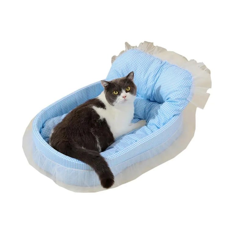 Lace-Trimmed Pet Princess Sofa | Four-Season Washable Plush Bed