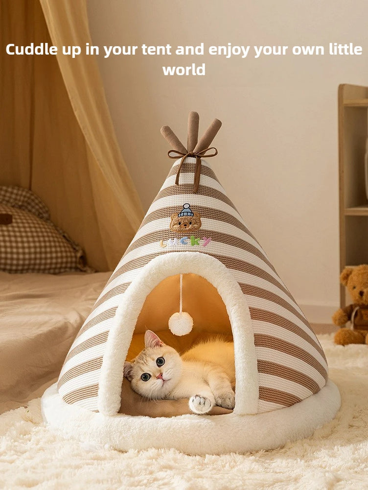 Winter Warm Knitted Cat Bed Cozy Tent Cat Heating Pad House