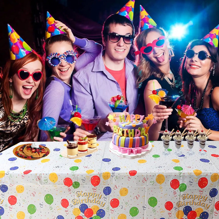 Happy Birthday Waterproof Balloon Print Party Tablecloth Cover