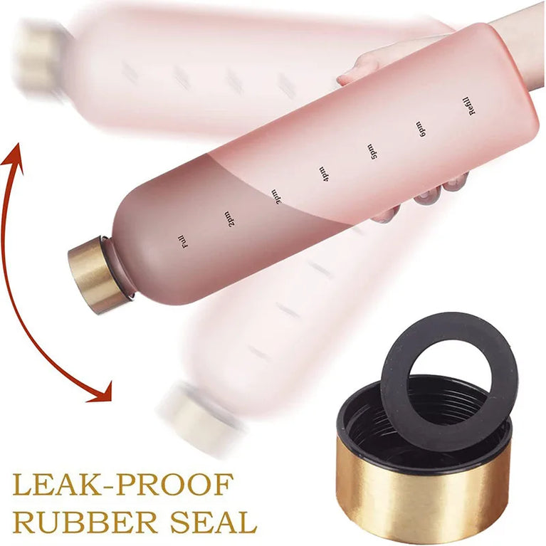 1L Water Bottle with Time Marker Leakproof BPA-Free Fitness Sports Outdoor Travel Hydration Bottle with Straw