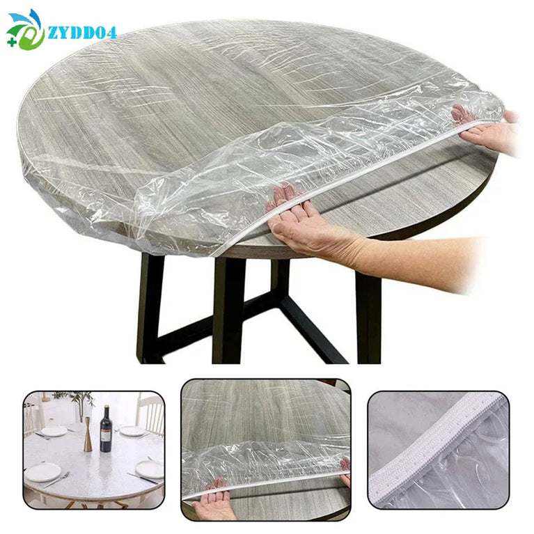 Disposable Fitted Round Tablecloths | Transparent Waterproof Protection