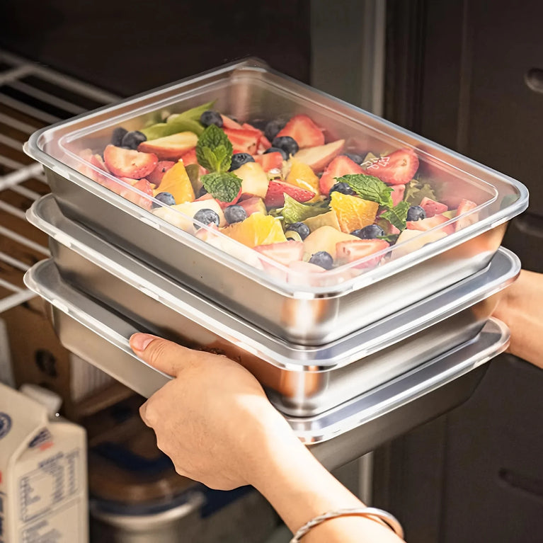3pcs Stainless Steel Food Containers Stackable Leakproof Lunch Box Set with Clear Lids