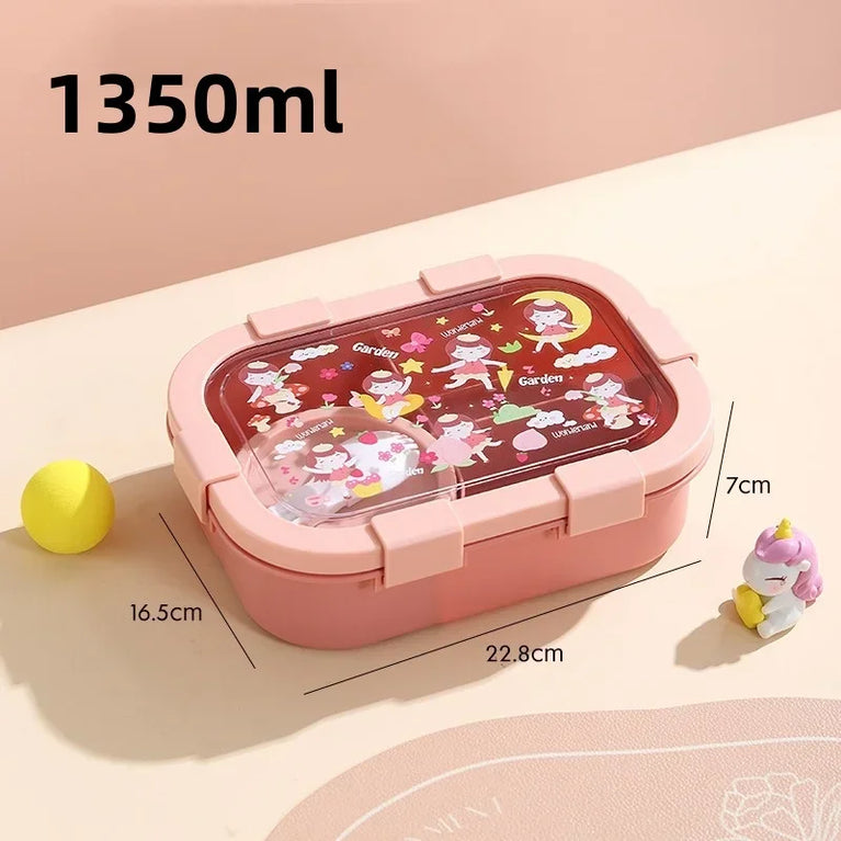 1000/1350ml Cartoon Lunch Box Leakproof Bento Container with Soup Bowl Portable Food Storage Box