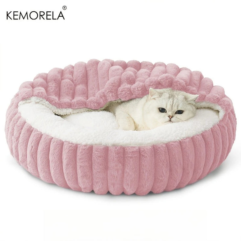 Calming Round Hooded Cat Bed Cat Heating Pad Cooling Cat Bed