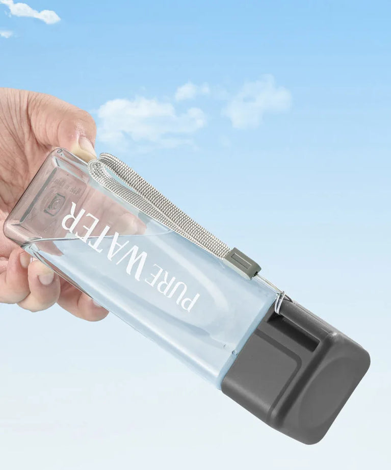 500ML Clear Square Portable Plastic Water Bottle With Rope Carry Design