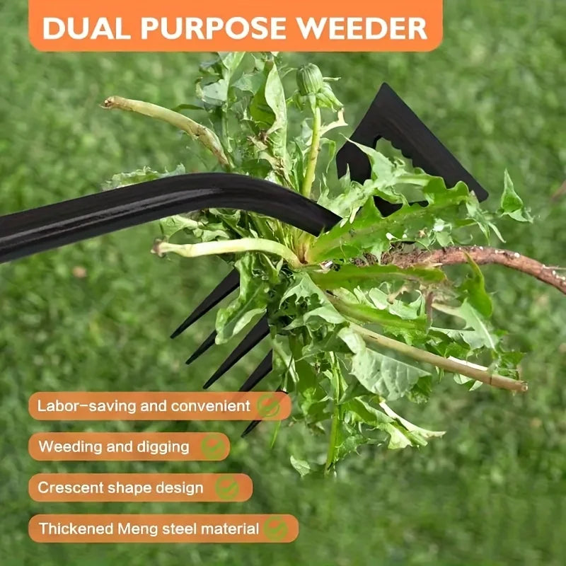 2 in 1 Garden Weeding Rake Carbon Steel Weed Puller Tool Garden Soil Remover