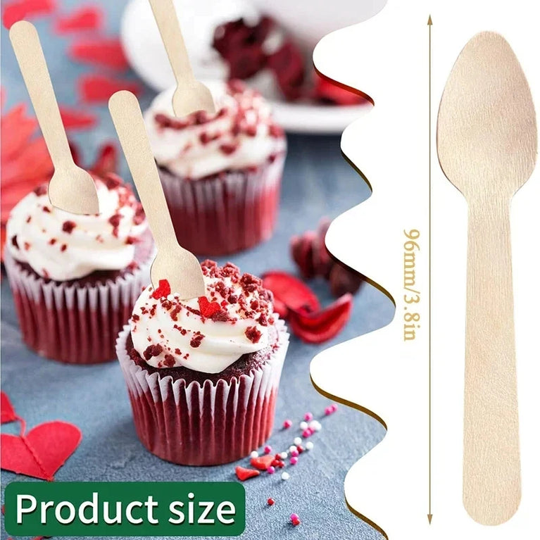 50/100Pcs Disposable Wooden Spoons for Ice Cream Dessert Party Use