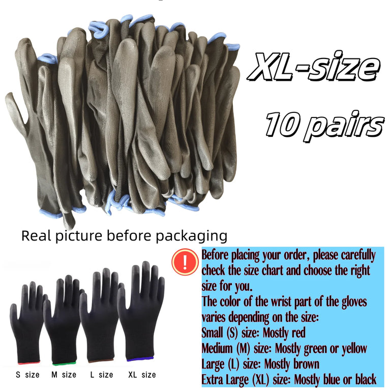 10 Pairs PU Safety Work Gloves Anti Slip Wear Resistant Gardening Woodworking Gloves PU200B