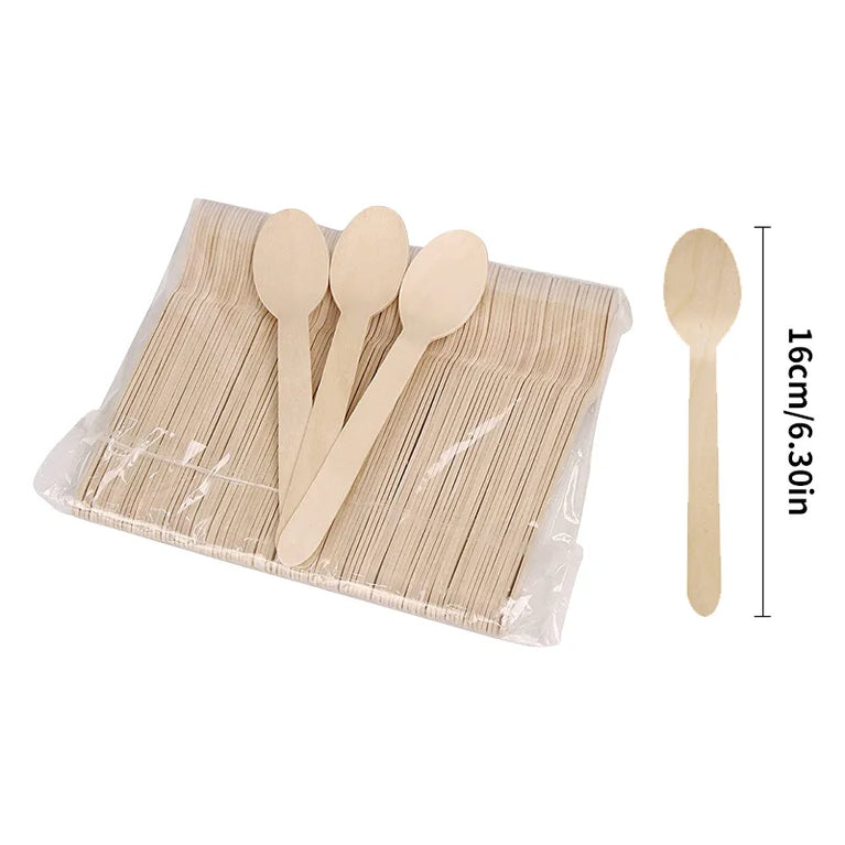 50/100Pcs Disposable Wooden Spoons for Ice Cream Dessert Party Use