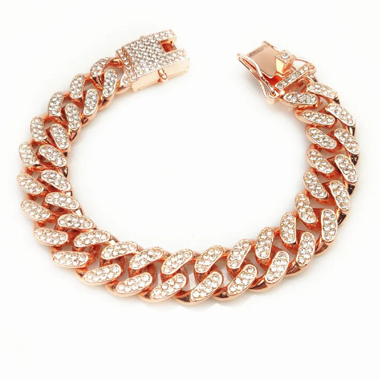 Luxury Cuban Link Cat Necklace Jewelry Rhinestone Collar Gold Chain Kitten
