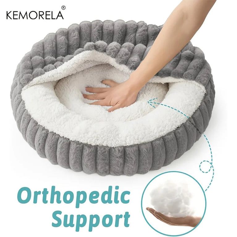 Calming Round Hooded Cat Bed Cat Heating Pad Cooling Cat Bed